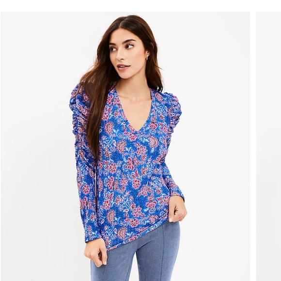 LOFT RUFFLED SHOULDER TOP - Picture 2 of 6